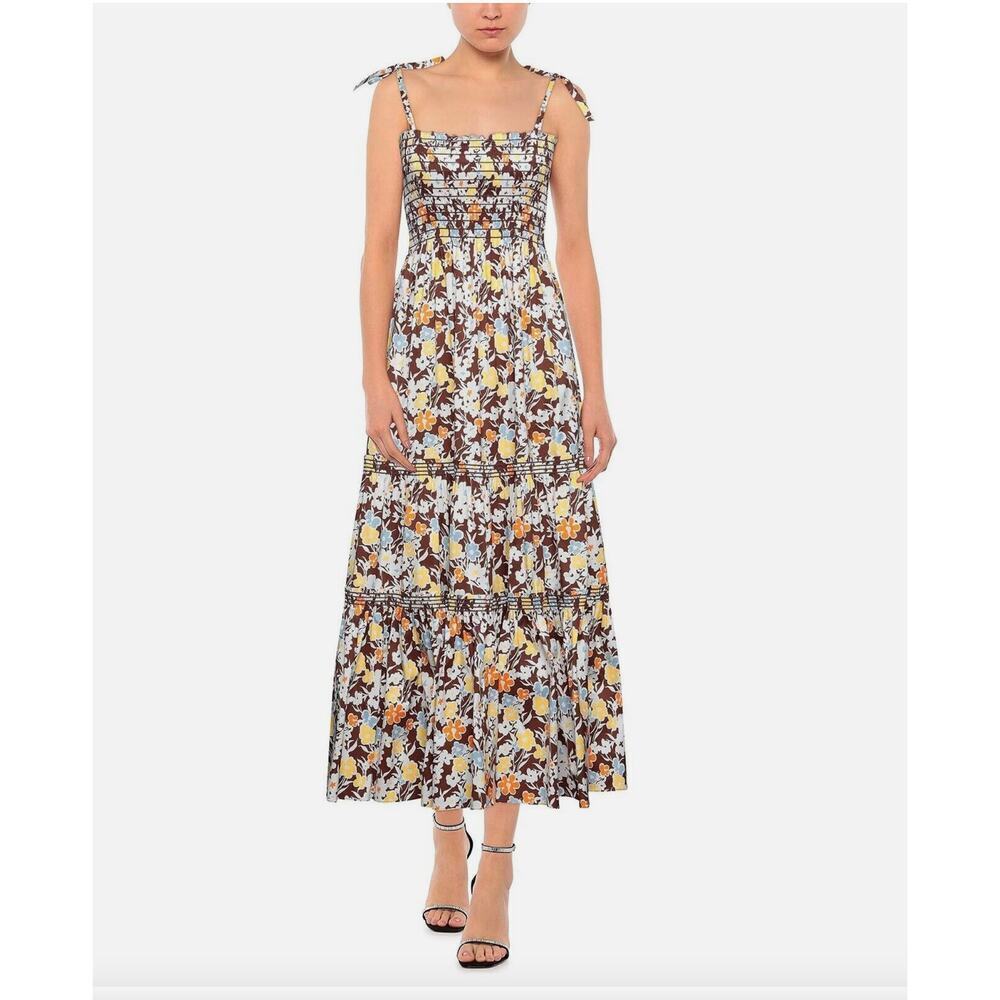 Tory Burch Floral Tie-Shoulder Smocked Sun Dress Reverie Size X Small - Picture 2 of 14